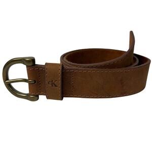 Vintage Calvin Klein Leather Belt With Brass Buckle Size Womens S Preppy Y2K